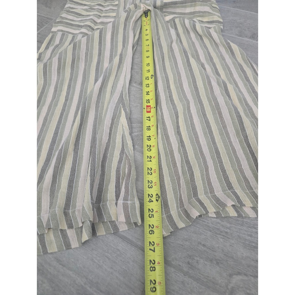 Free People Jones Beach Womens Striped Wide Leg Cotton Pants Green Cream‎ Small - Picture 4 of 10